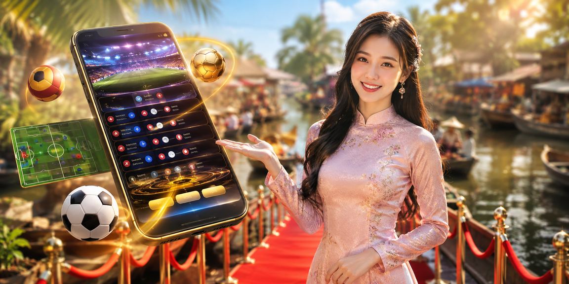Phụ nữ miền Tây Nam Bộ mặc áo dài truyền thống sử dụng ứng dụng xổ số và casino trên điện thoại