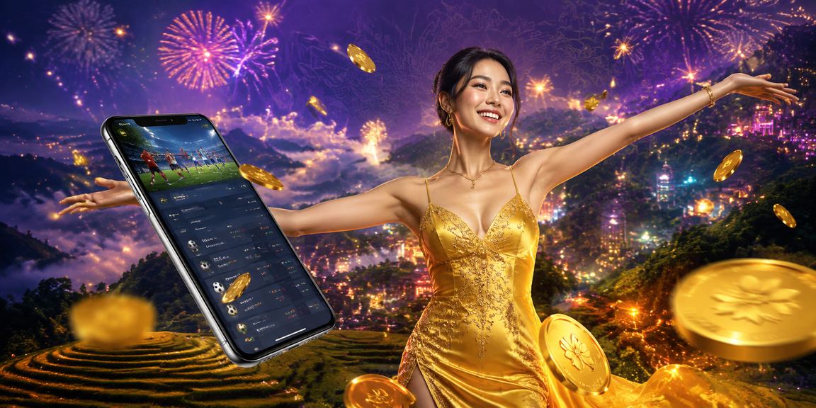 Cảnh đặt cược thể thao với hiệu ứng neon rực rỡ tại Sapa về đêm